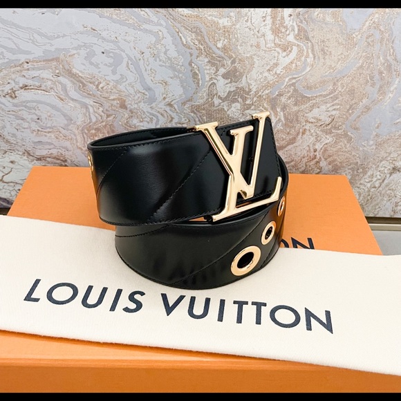 Louis Vuitton Initiales Wide Gold Detail Black Leather Waist Belt - Picture 7 of 13